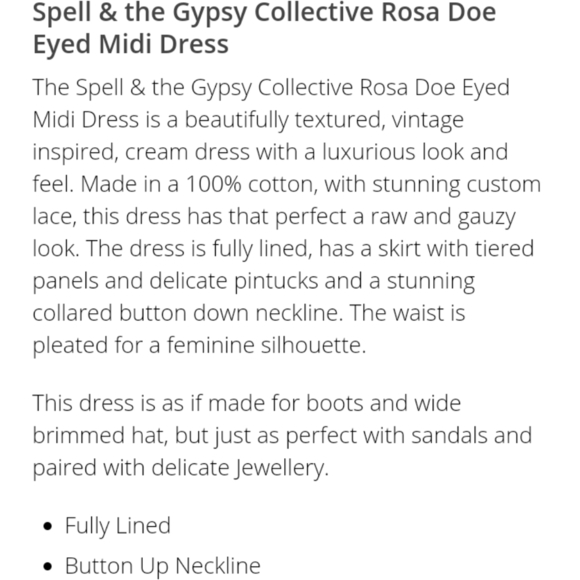 Spell Dresses Doe Eyed Midi Dress Cream Gown S Spell Designs Nwt Poshmark